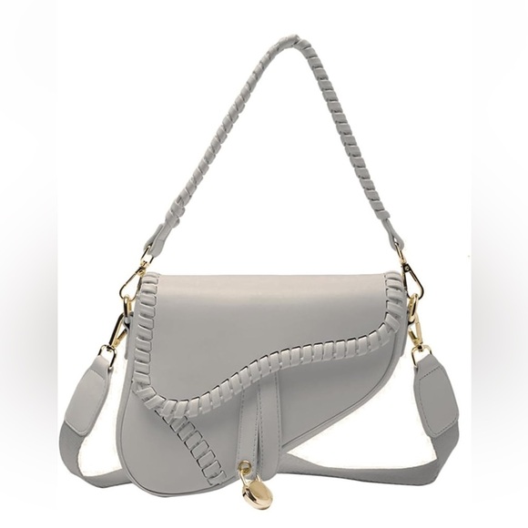 White spring summer saddle bag with gold hardware and braided shoulder s… - Picture 1 of 2